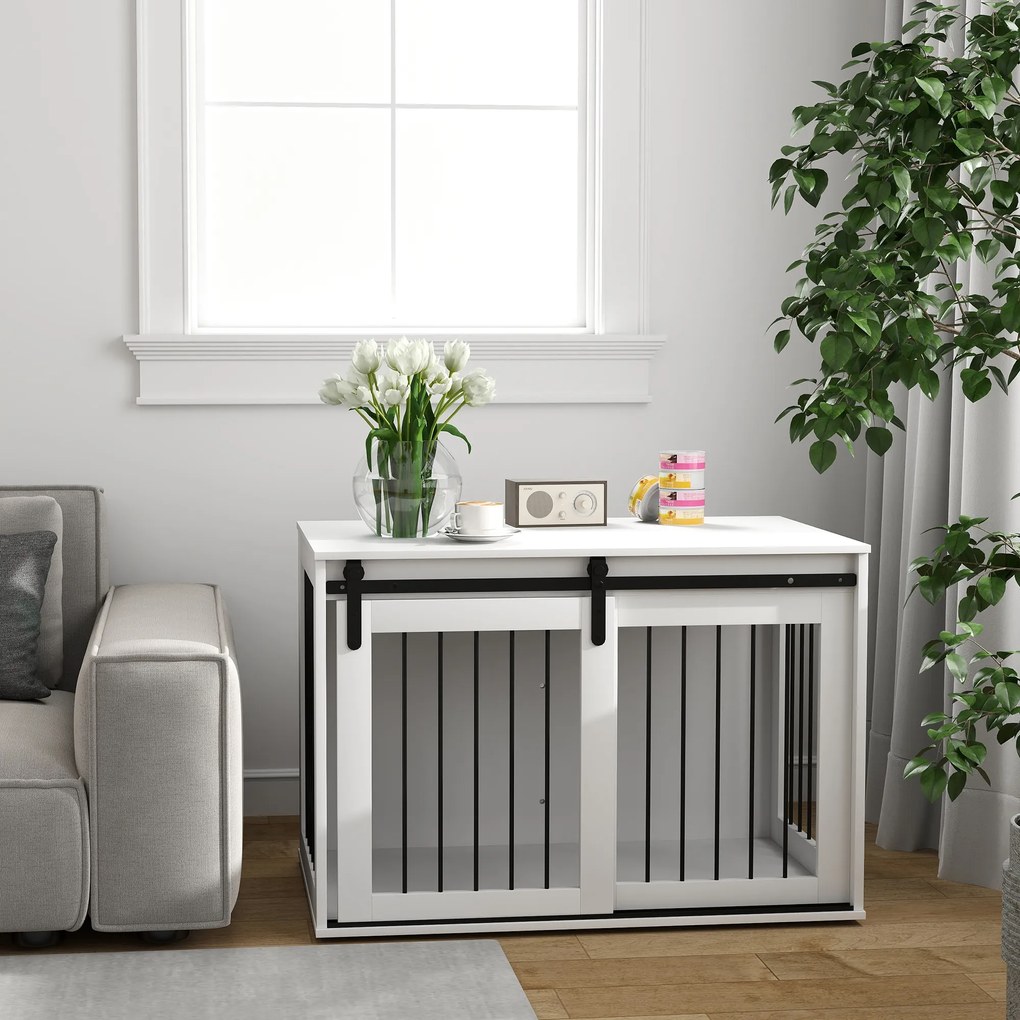 PawHut Boks dla psa z drzwiami przesuwnymi, wentylacją, płyta wiórowa i stal, 98 x 58 x 61 cm, Orzech