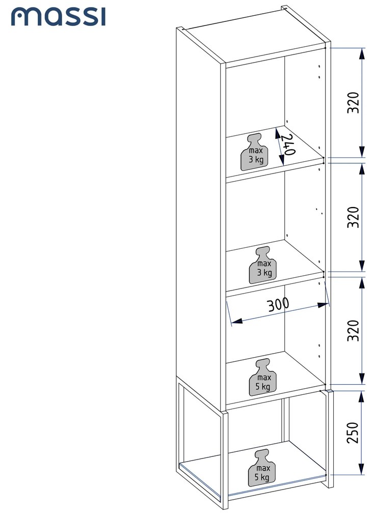 Szafka łazienkowa słupek wiszący zielony loftowy 33 x 28 cm VALO