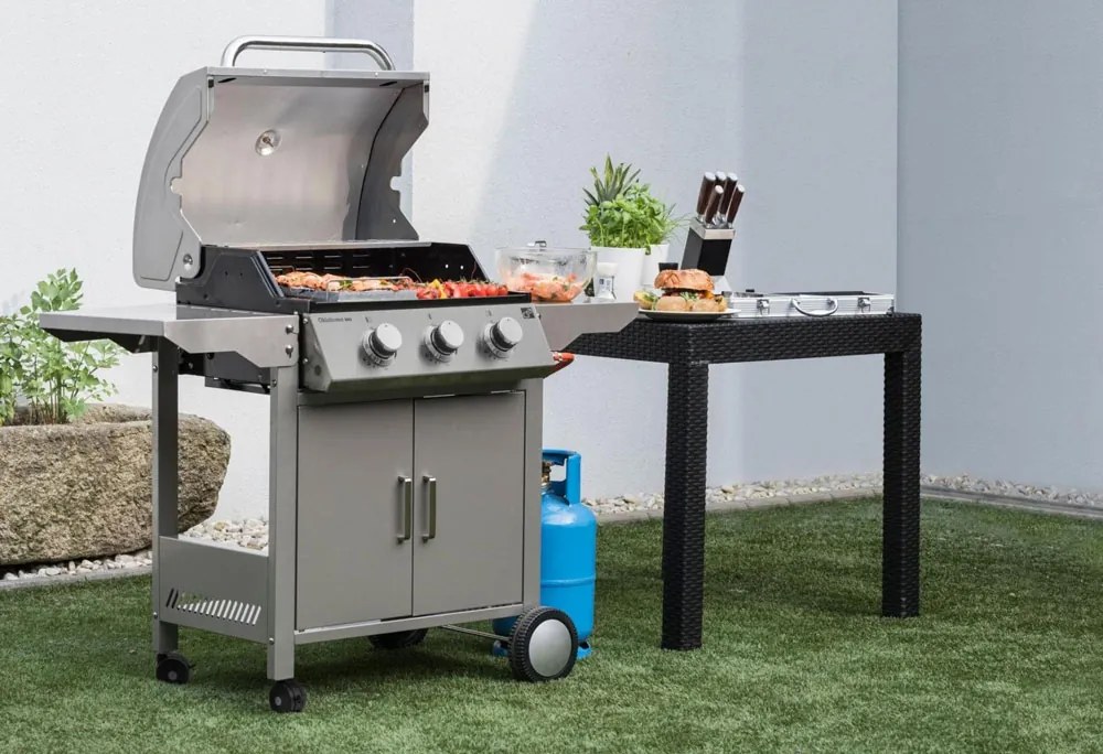Grill gazowy OKLAHOMA BBQ, 4 palniki, z reduktorem, srebrny Penta CZ