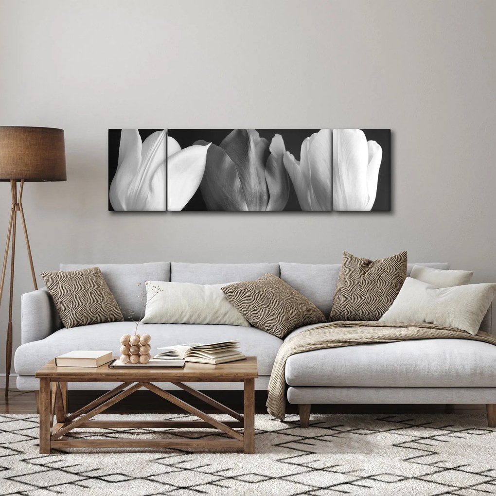 Obraz - Czarno - białe kwiaty tulipanów (170x50 cm)
