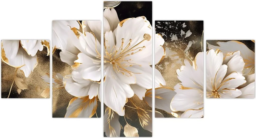 Obraz - Kwiaty w kolorze złotym (125x70 cm)