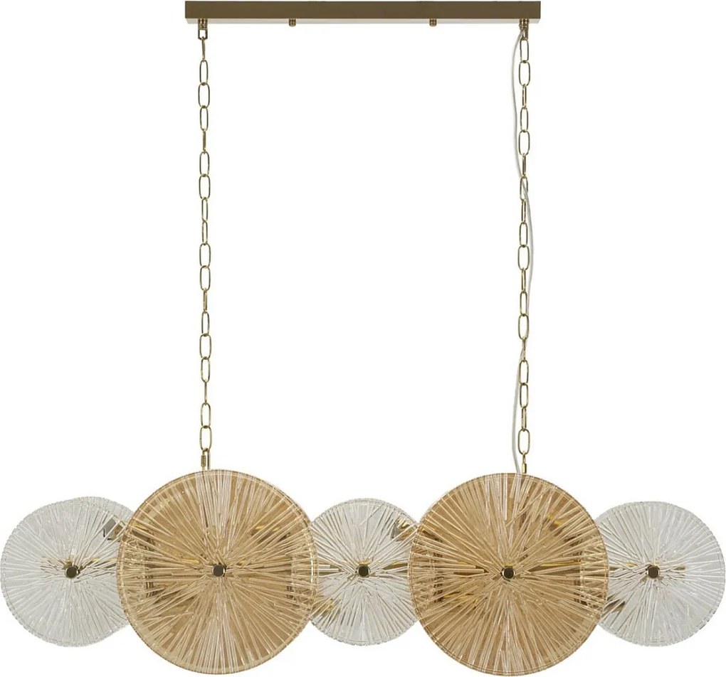 Żyrandol OSAKA GLAM 100x23x28/94 cm – 8-punktowa wisząca konstrukcja z żelaza i szkła – złoty/przezroczysty – gniazdo E14 20 W – nowoczesny rzeźbiarski design