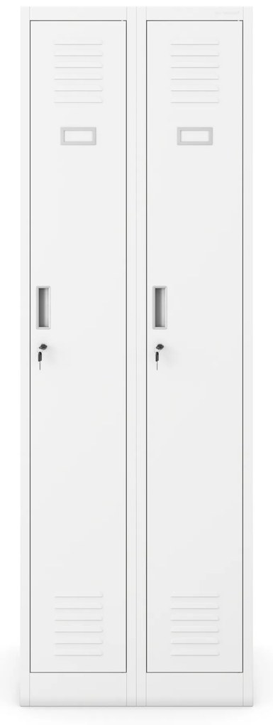 Szafka pracownicza metalowa dwukomorowa biała: KACPER II, 600 x 1800 x 500 mm