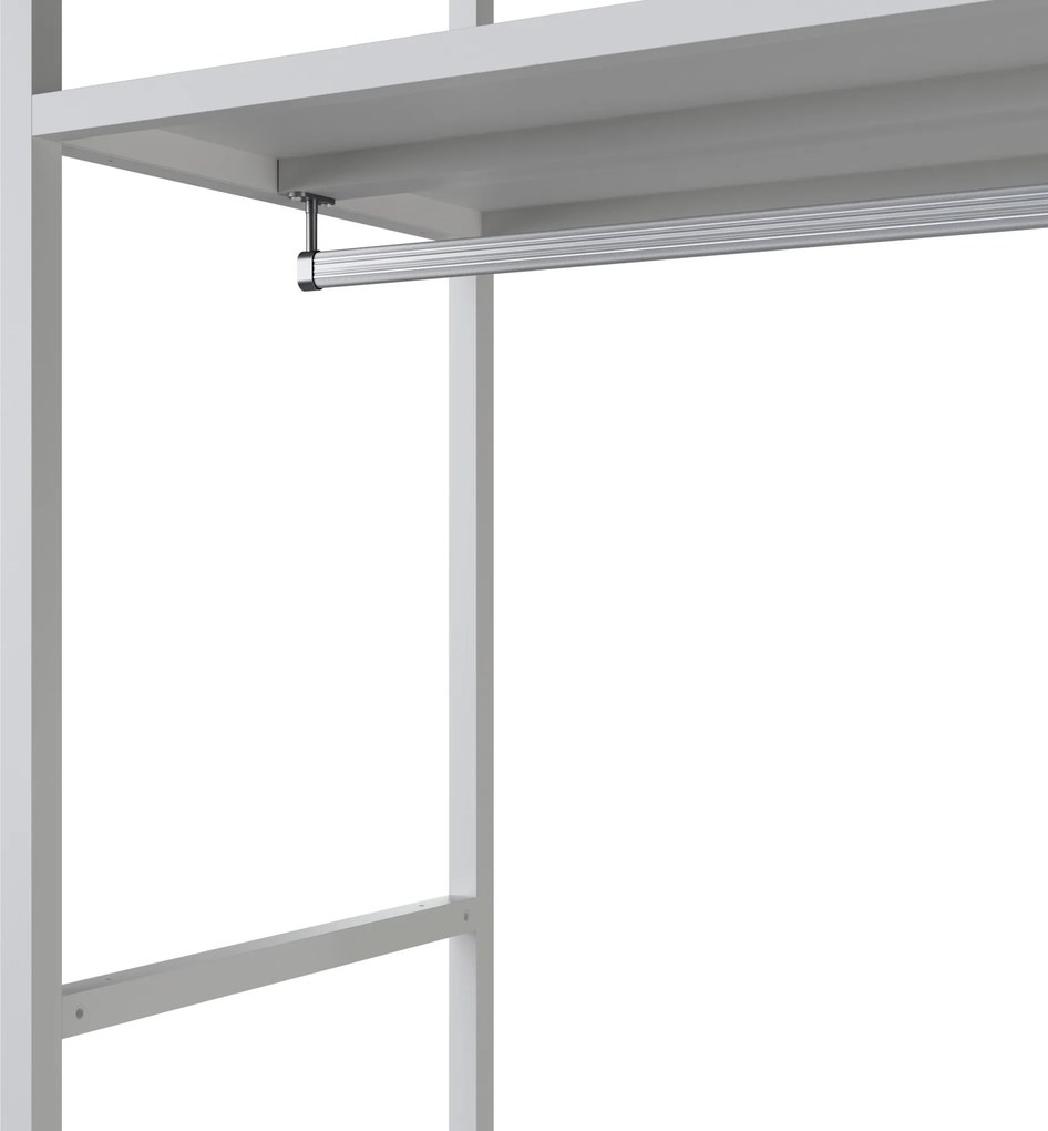 Regał biurowy otwarty z drążkiem na ubrania, do recepcji i poczekalni, metalowy, biały/dąb sonoma, 800x2200x400 mm: ARIEL Eco Design