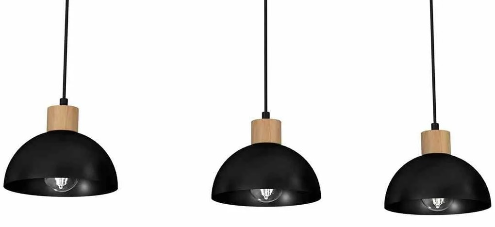 Lampa wisząca, potrójna, czarna, drewno ERIK Black/Wood 3xE27