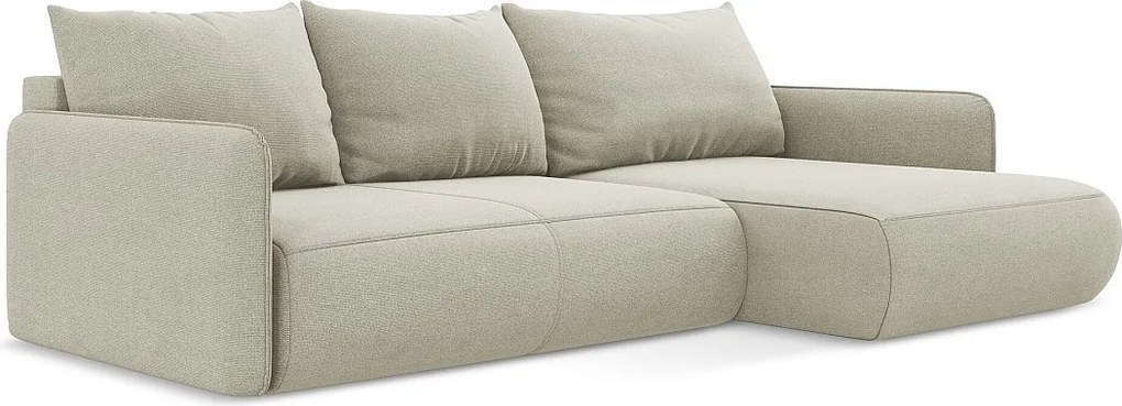 Narożnik prawostronny z funkcją spania - z tkaniny strukturalnej - jasny beż - NANEA