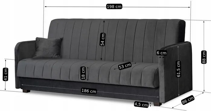 Sofa z Funkcją Spania PORTO Wersalka Rozkładana Dwuosobowa Szara Nowoczesna do Salonu