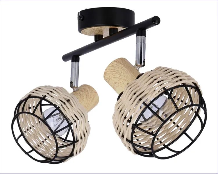 Podwójna lampa sufitowa na listwie czarny + drewniany Z056 F1-S29