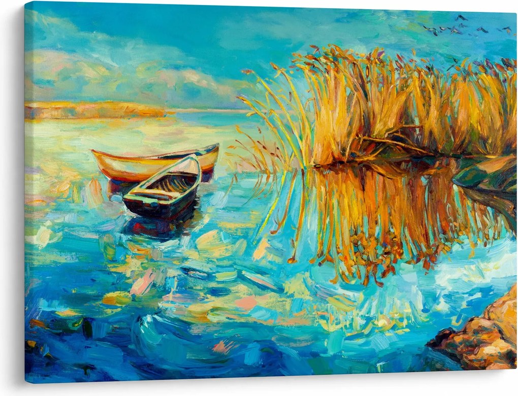 Obraz - Jezioro z łodziami (70x50 cm)