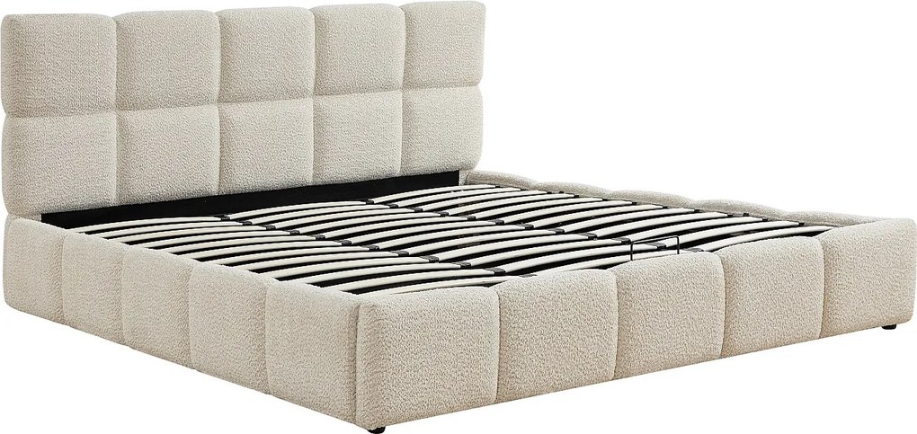 Łóżko ze skrzynią 200 x 200 cm –Tkanina z bukli – Beżowy - DILUDO