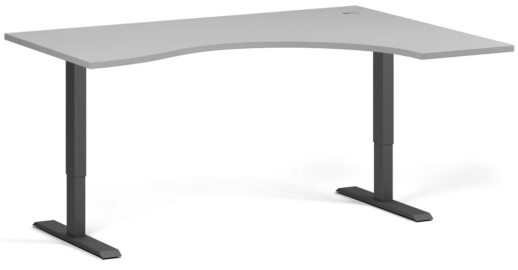 Ergonomiczne biurko z regulacją wysokości, 160x120 cm, 2 silniki, L/P, czarna podstawa, szary