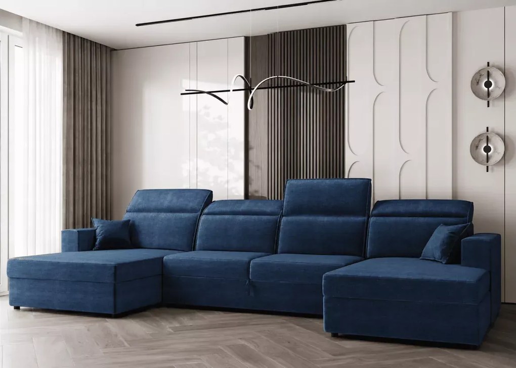 Narożnik Maniro U – duża sofa narożna w kształcie U z funkcją spania i pojemnikiem na pościel