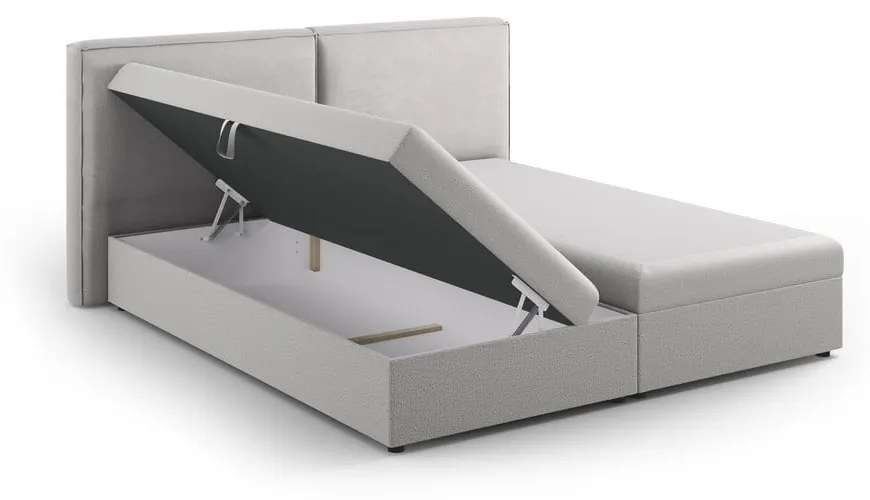 Jasnoszare łóżko boxspring ze schowkiem 140x200 cm Arendal – Cosmopolitan Design