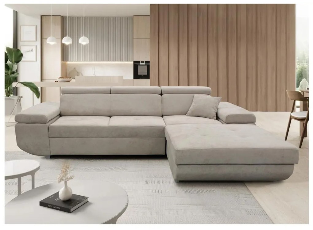 Rozkładany narożnik z pojemnikiem w układzie L CASTELO prawy szary