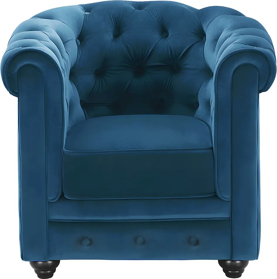 Fotel CHESTERFIELD - Welur w odcieniu morskim