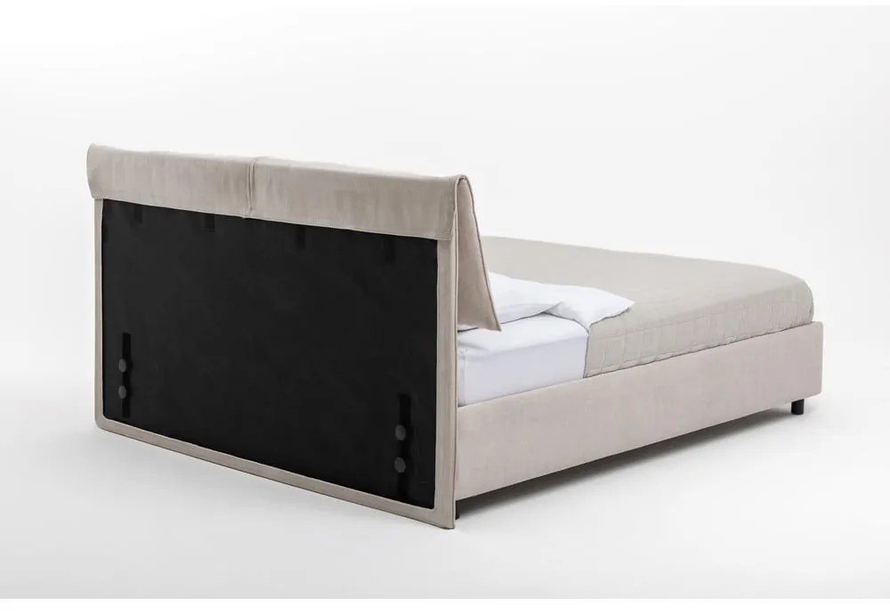 Beżowe tapicerowane łóżko dwuosobowe ze schowkiem z materacem i stelażem 180x200 cm Myra Pillow – Bonami Selection