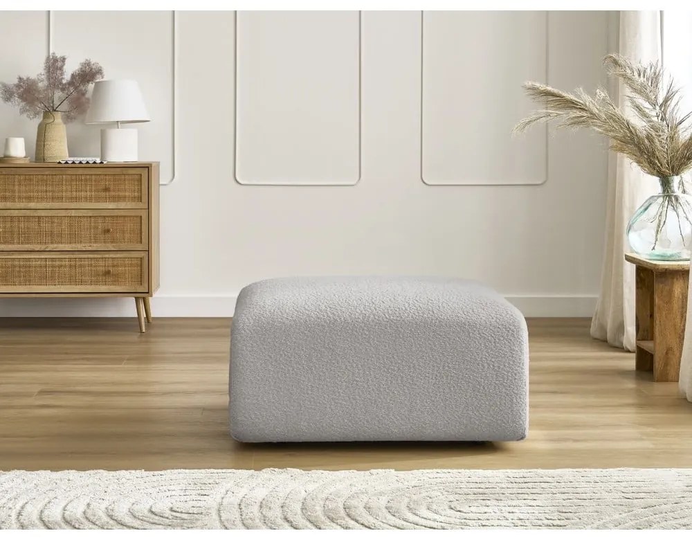 Jasnoszary podnóżek z materiału bouclé Tina – Bobochic Paris