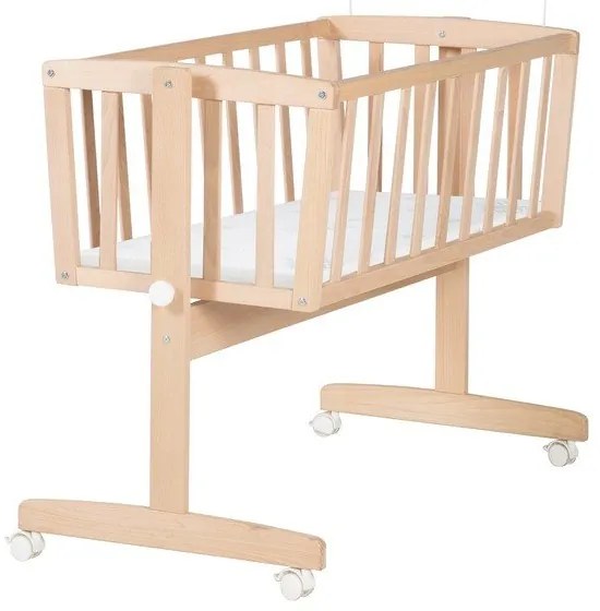 Kołyska z litego drewna bukowego na kółkach/z baldachimem 40x90 cm w naturalnym kolorze Adam and Owl – Roba