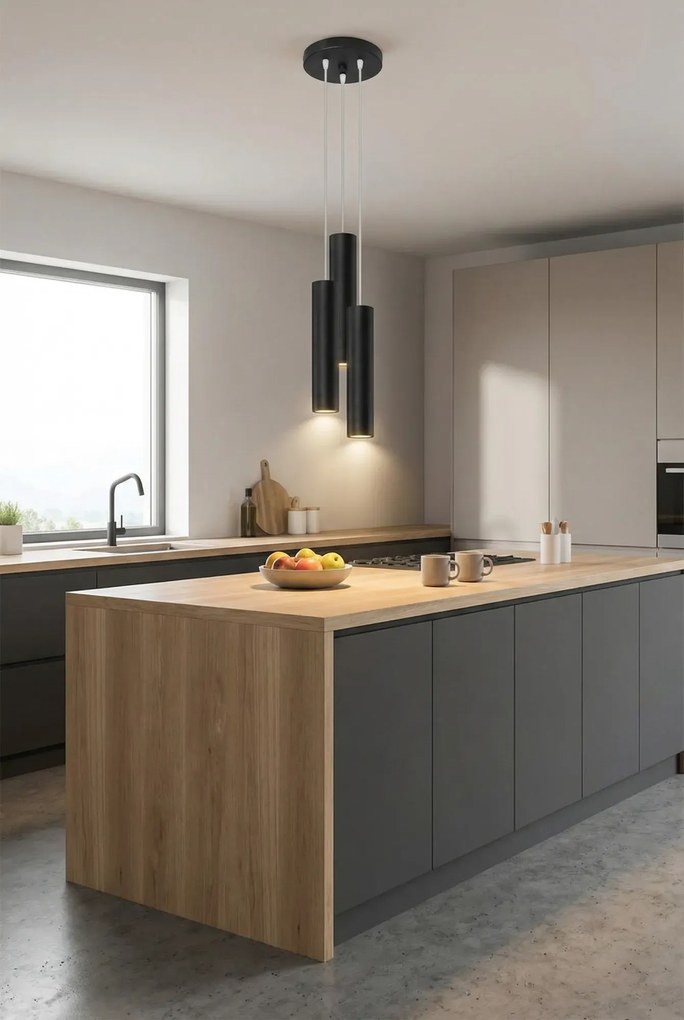 Czarna lampa wisząca tuba nad wyspę - 8X S755 E2-B32