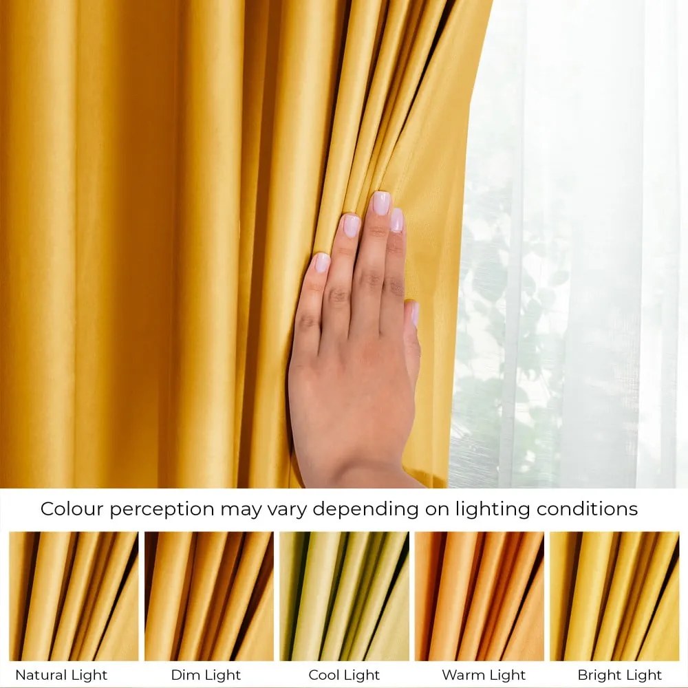 Żółta aksamitna zasłona częściowo zaciemniająca (dimout) 140x270 cm Eyelets – Restilo