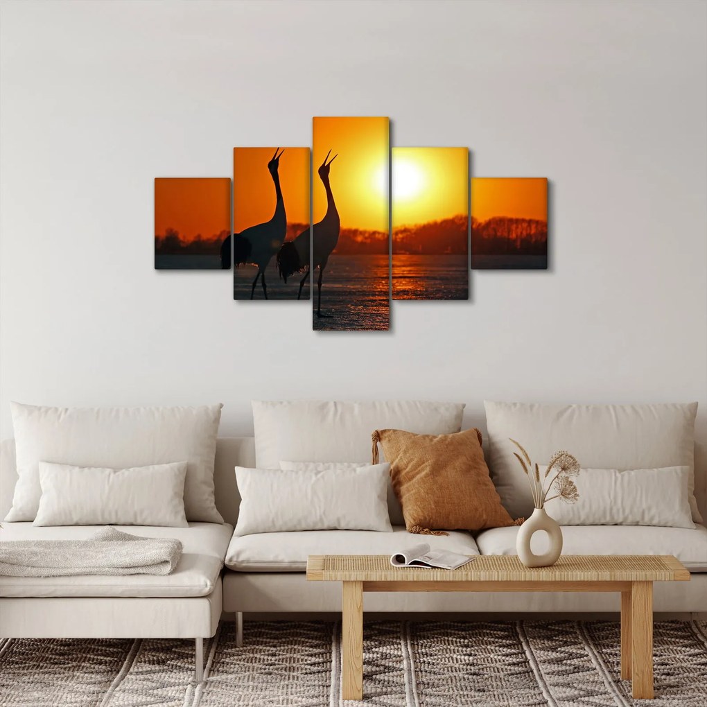 Obraz ptaków o zachodzie słońca (125x70 cm)