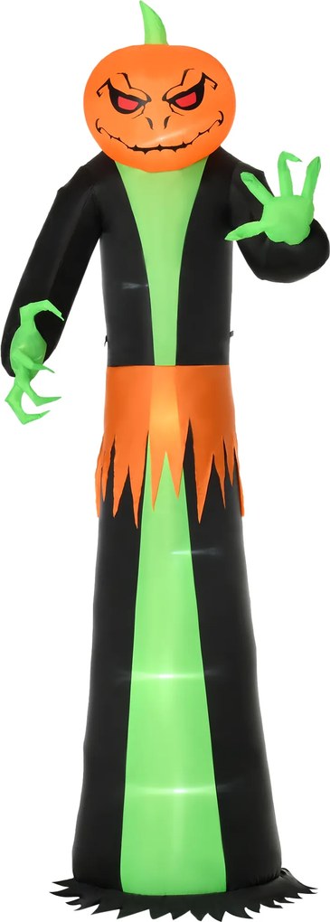 HOMCOM nadmuchiwana dynia dekoracja na Halloween samopompująca duch z oświetleniem LED poliester zielony+czarny 100 x 96 x 270 cm