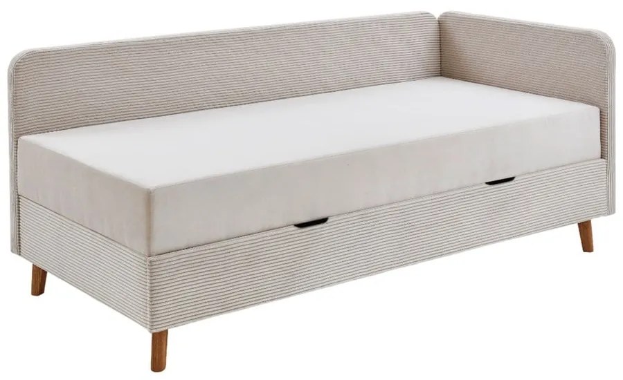 Beżowe tapicerowane łóżko jednoosobowe ze schowkiem 90x200 cm Cabana – Meise Möbel