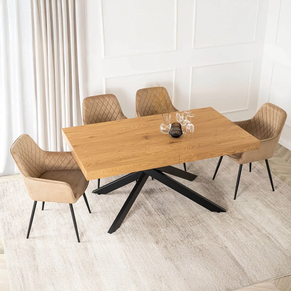 Industrialny stół rozkładany Hampton 160-240 cm, kolor dąb złoty/czarny