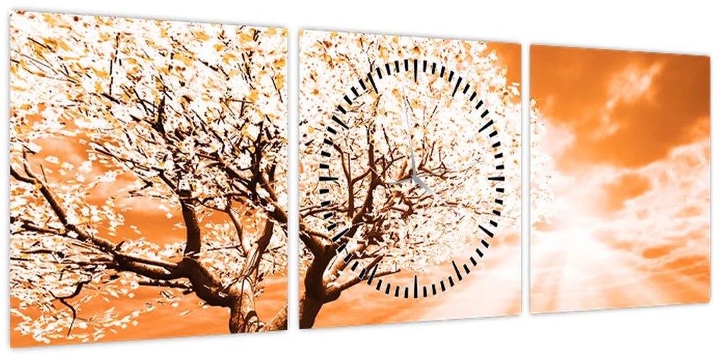 Pomarańczowy obraz drzewa (z zegarem) (90x30 cm)
