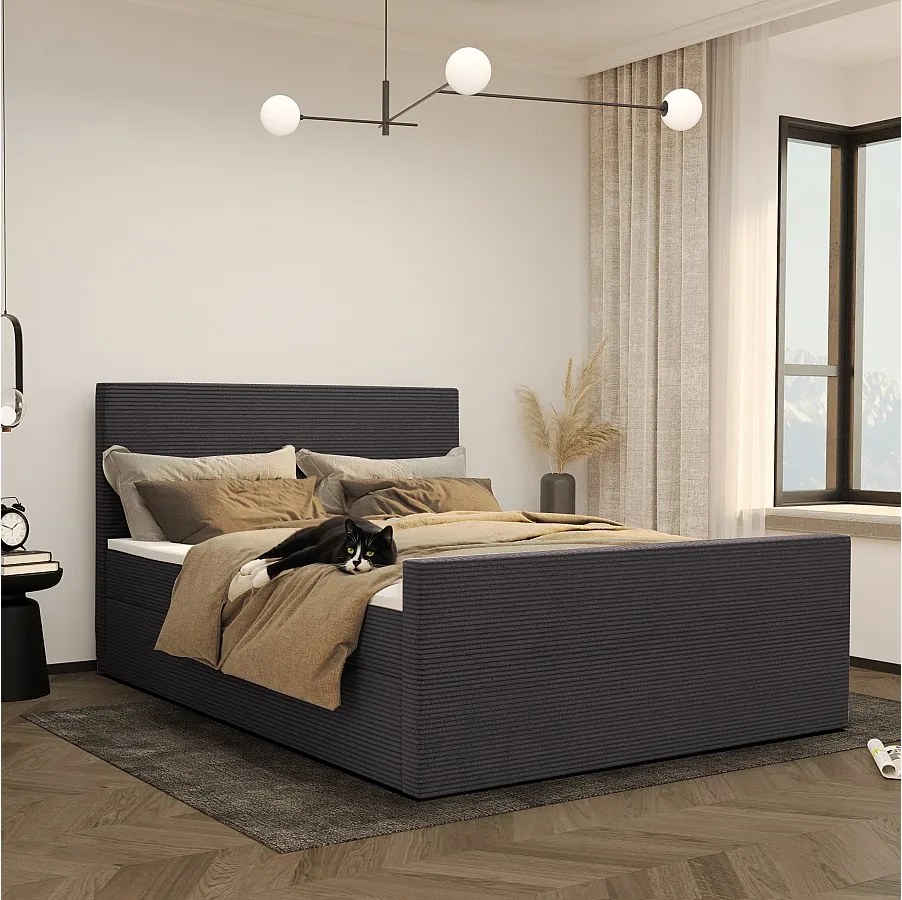 Łóżko kontynentalne z pojemnikiem i topperem VIESTA, tkanina Poso, Ciemnoszary, 120x200 cm, H2-Pocket