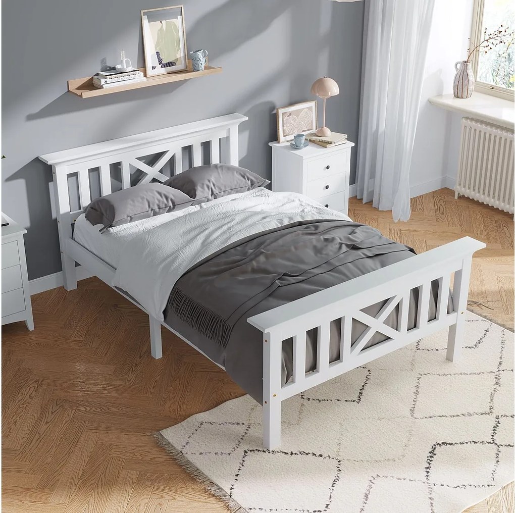 Łóżko dziecięce 90 x 200 cm – z zagłówkiem i stelażem – białe drewno – materac nie jest wliczony w cenę