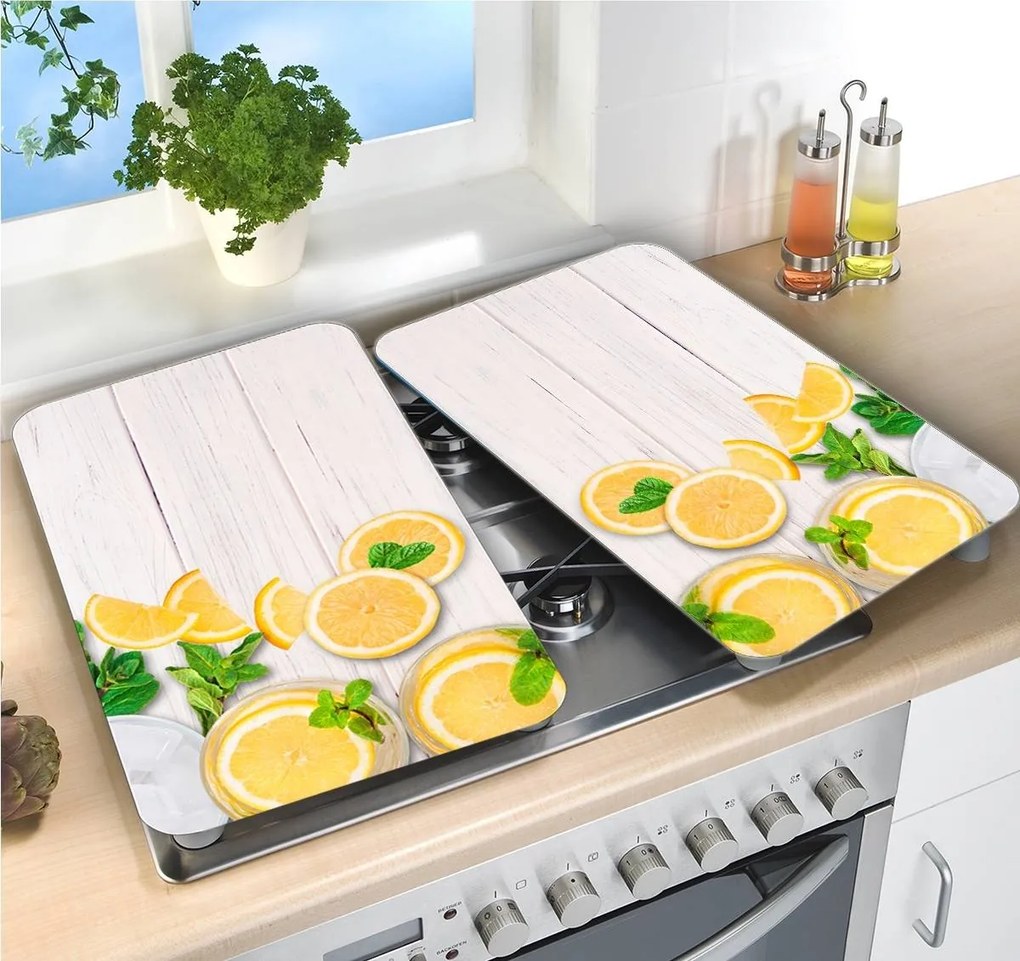Płyty termoodporne do ochrony kuchenki, 2 tafle szklane z ozdobnym wzorem + stopki antypoślizgowe - 52 x 30 cm, WENKO