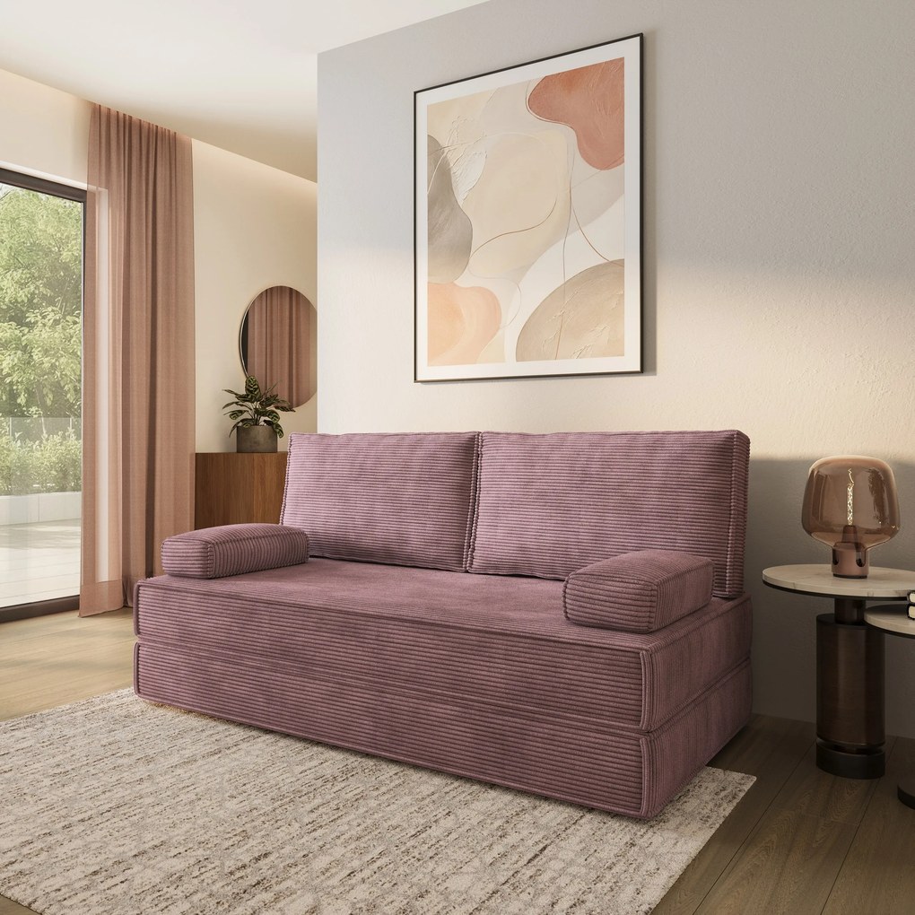 Masseno Sofa piankowa SILAR z funkcją spania, Kanapa z pianki do salonu, Bezmontażowa, Tkanina sztruksowa – Wrzosowy POSO 130