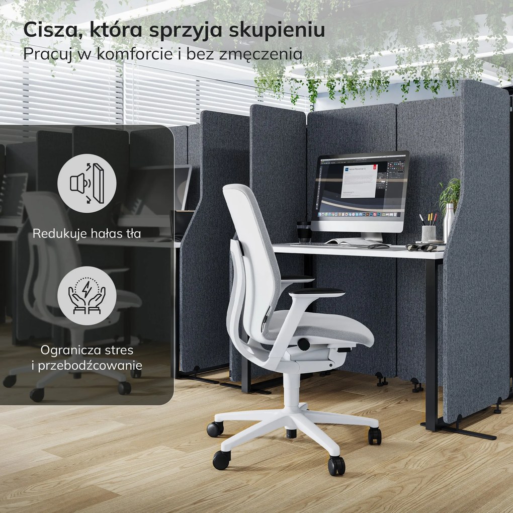Parawan akustyczny, ścianka biurowa Carbon Fog, 240/145 cm: SADIE