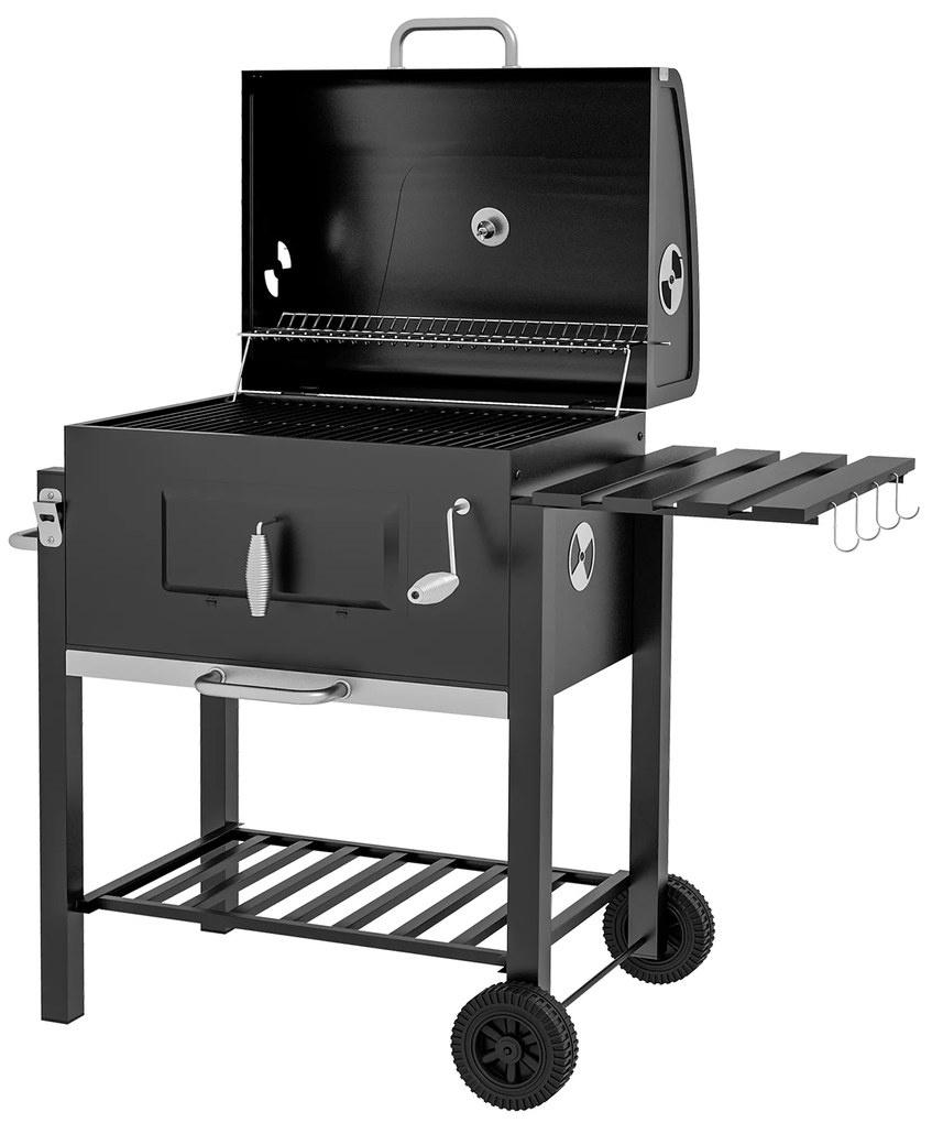 Outsunny Grill węglowy Smoker BBQ-Smoker, 1 półka, 1 uchwyt na ręcznik, 2 ruszty grillowe, 113 cm x 65 cm x 108 cm, Czarny