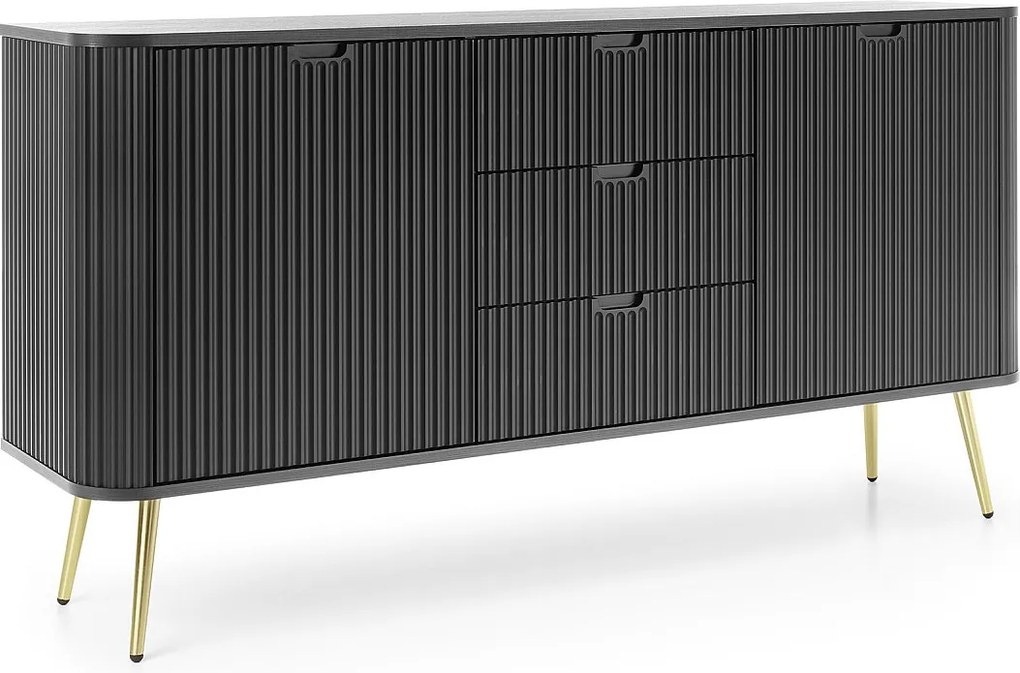 Szeroka komoda ZOVA 168 cm z 3 szufladami, 2 szafkami, uchwytami w nowoczesnym stylu, metalowe nóżki złote 168/87/39 cm, kolor: Cashmere/Beżowy