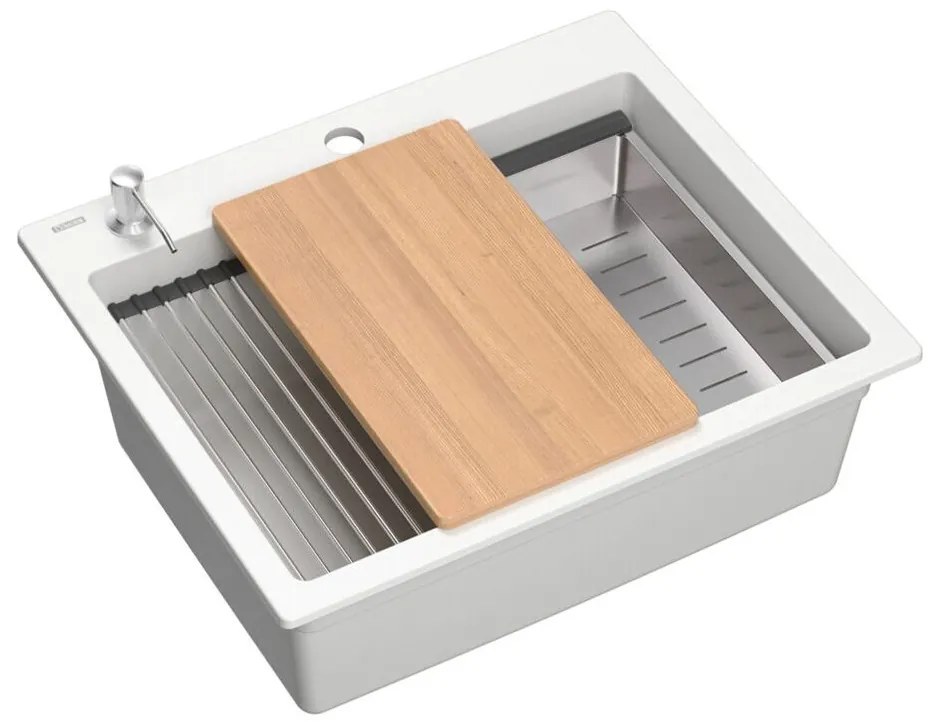 Zlewozmywak granitowy KURT 110 WORKSTATION Biały