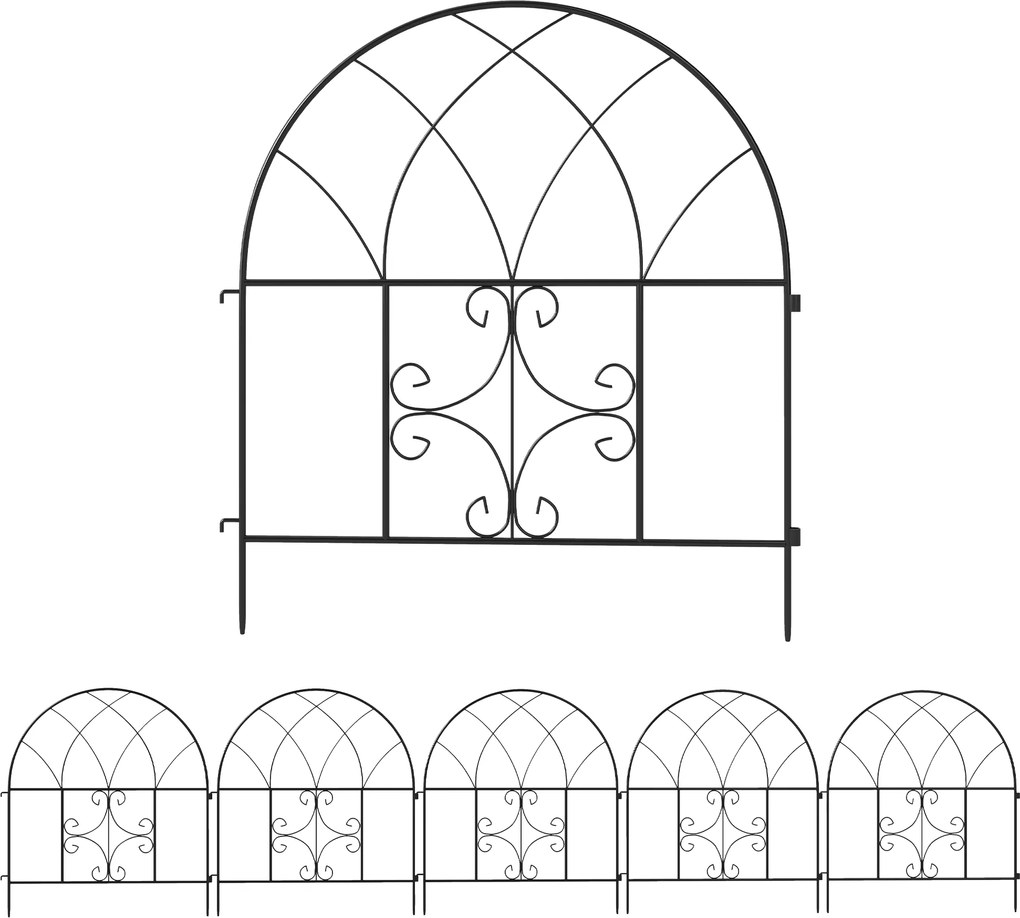 Outsunny Dekoracyjny Płotek Ogrodowy, Stal, 300 x 70 cm, Zestaw Elementów Ogrodzeniowych, Czarny