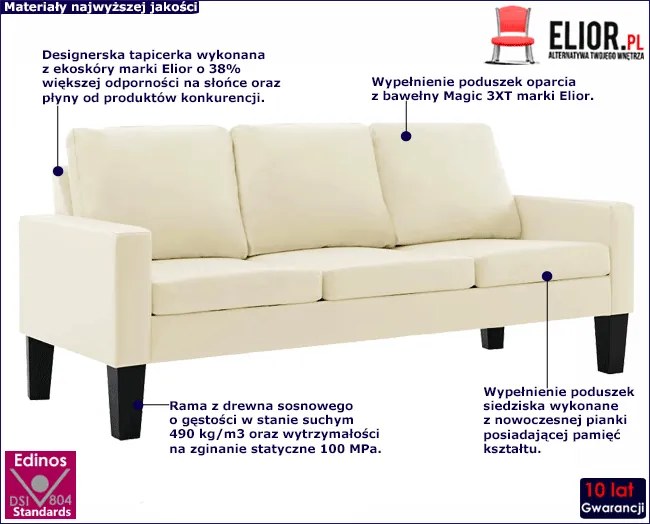 Kremowa sofa w stylu skandynawskim - Clorins 3X