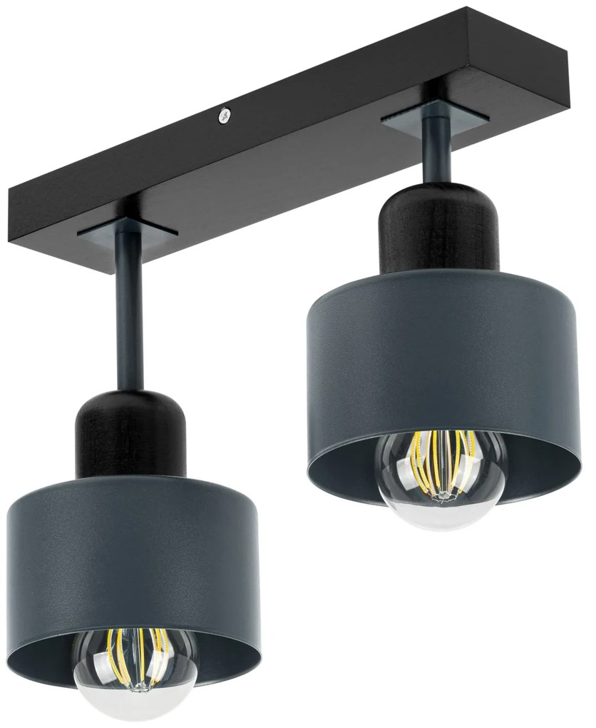 Antracytowo-czarna lampa sufitowa, dwupunktowy spot DAN30x7SC z drewna