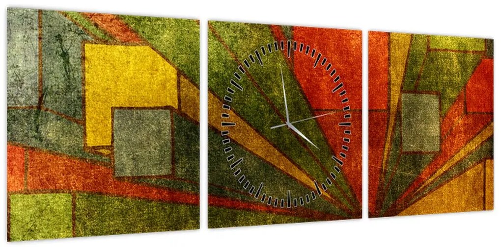 Obraz abstrakcji geometrycznej (z zegarem) (90x30 cm)