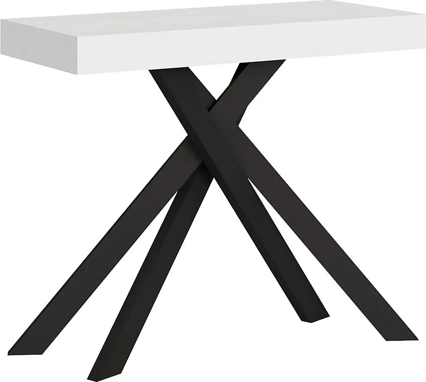 Konsola rozkładana 90x40/300 cm Krack frassino biała nogi w kolorze antracytu