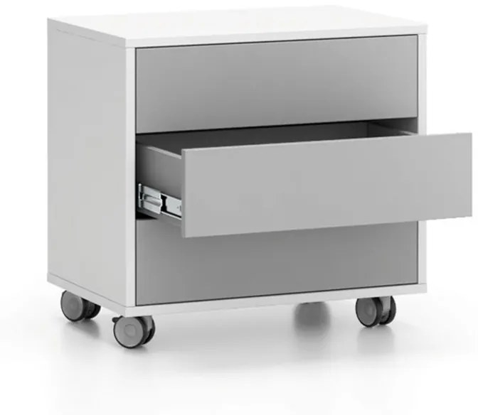 Szafka na kółkach, 3 szuflady White LAYERS, 600x400x575 mm, biały / szary