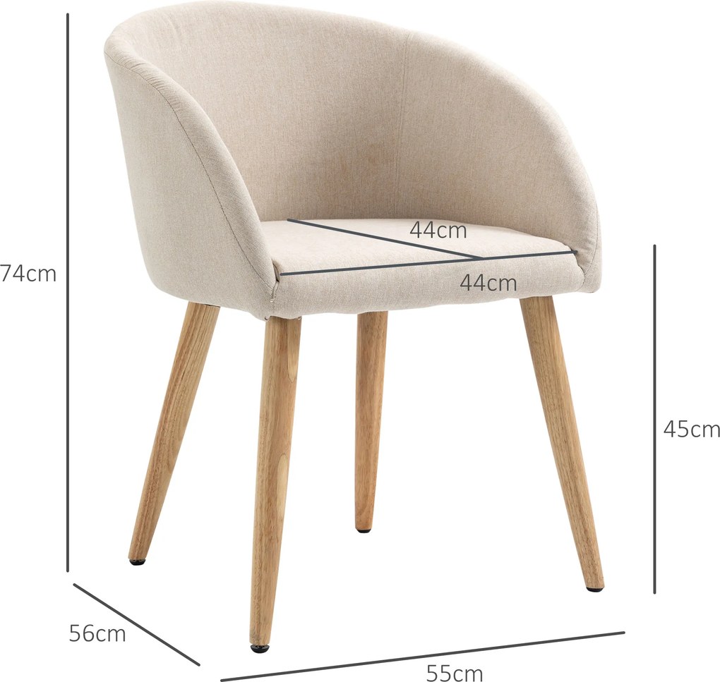 HOMCOM Zestaw 2 krzeseł tapicerowanych, skandynawski design, krzesła tapicerowane z drewnianymi nogami, antypoślizgowe podkładki, udźwig 150 kg, beżowy