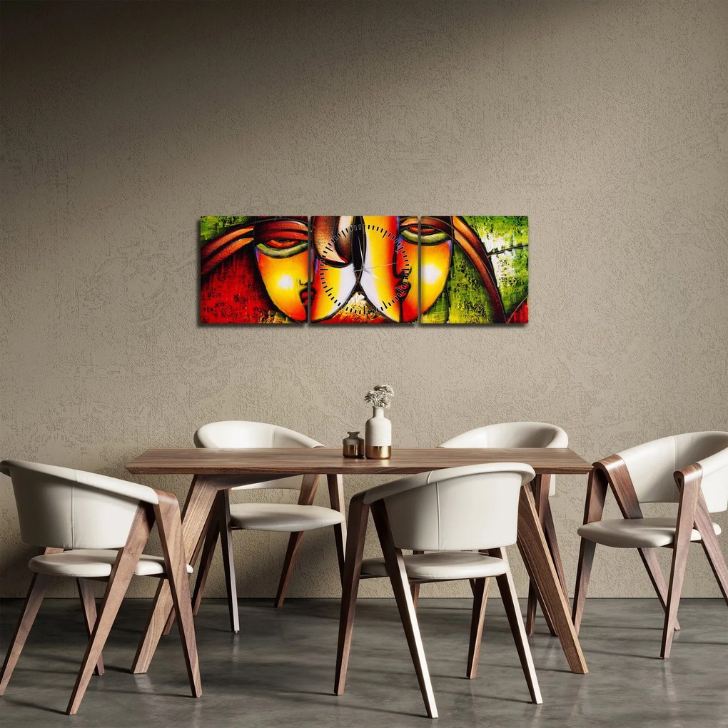 Obraz - Obraz olejny, abstrakcyjne twarze (z zegarem) (90x30 cm)