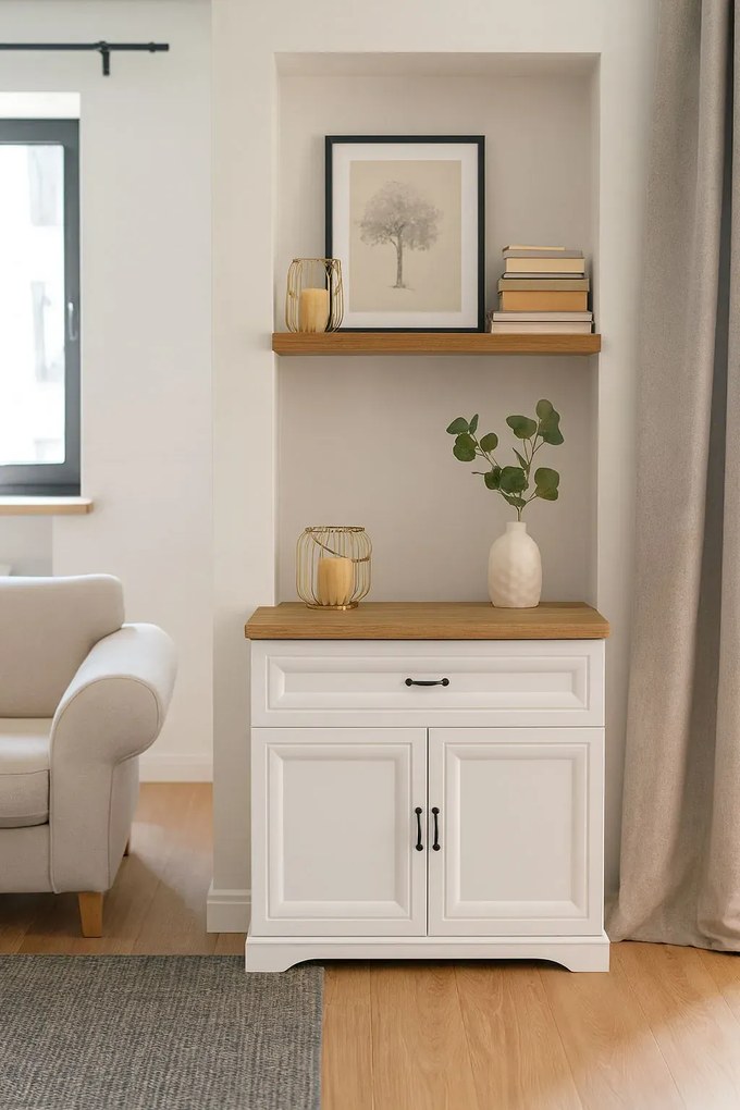 Komoda z szufladą i dwudrzwiową szafką biały + dąb harbor G0-K06