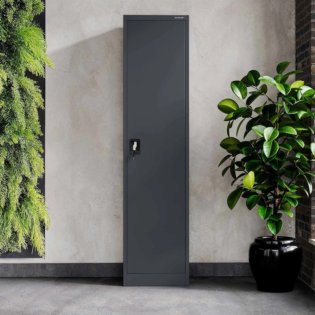 Biurowa szafa metalowa na akta ALEX, 450 x 1850 x 400 mm, antracyt