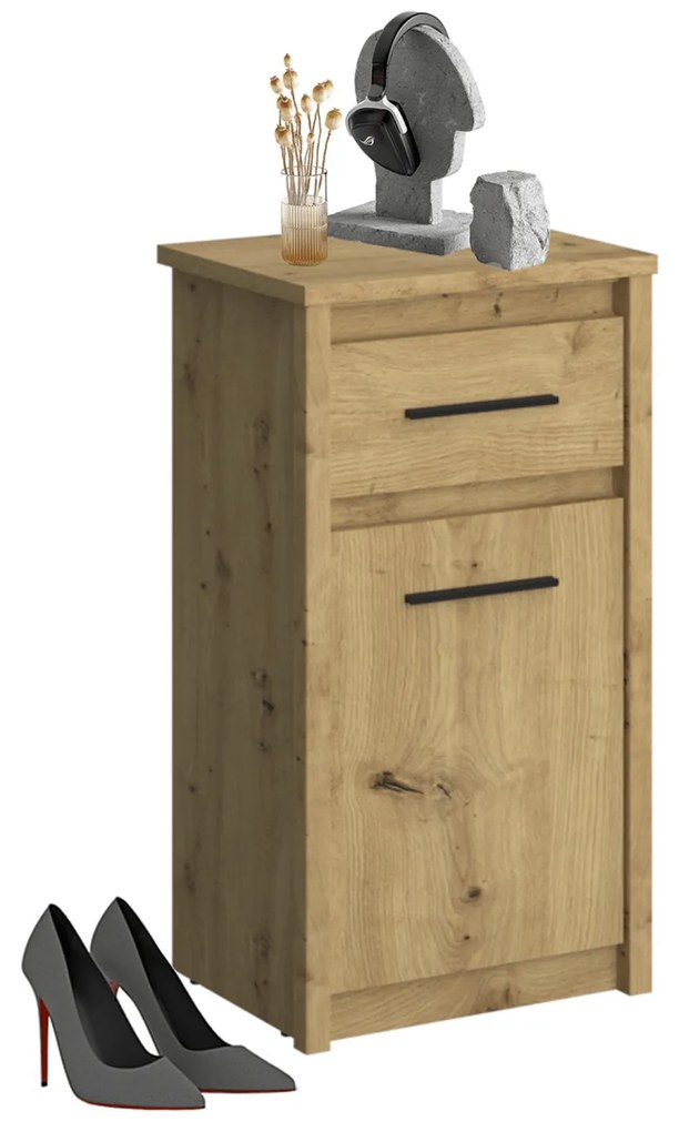 Komoda z Szufladą Drewniana Wąska do Przedpokoju OPIA 48 cm Dąb Artisan Klasyczna