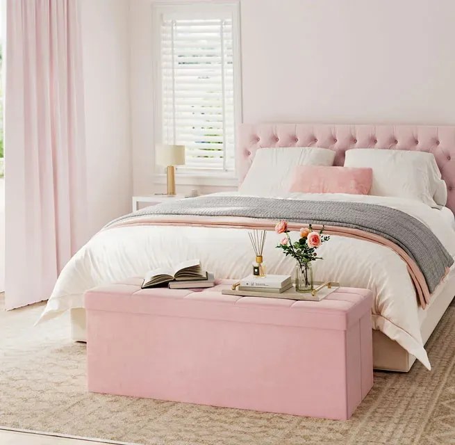 Duża różowa pufa welurowa pikowana S3-K17