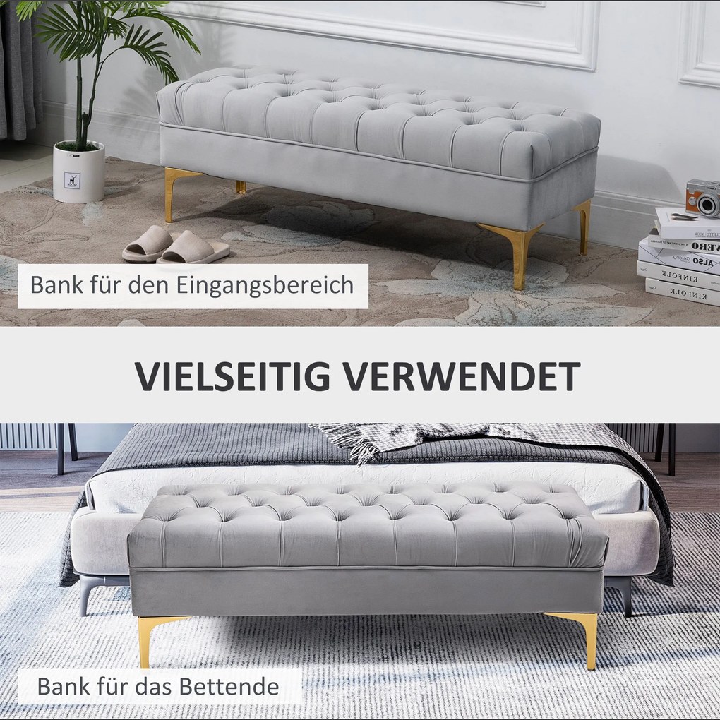 HOMCOM Ławka ławka do sypialni ławka do przedpokoju na wysokich nogach sypialnia jasnoszary aksamit